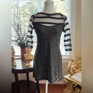 Elegant Black and Gray Sheer Sleeve Dress